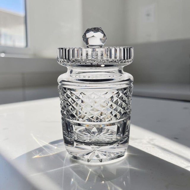 A Waterford Crystal covered honey, jam, or preserve jar in the discontinued Castlemaine pattern, handcrafted in Ireland...
