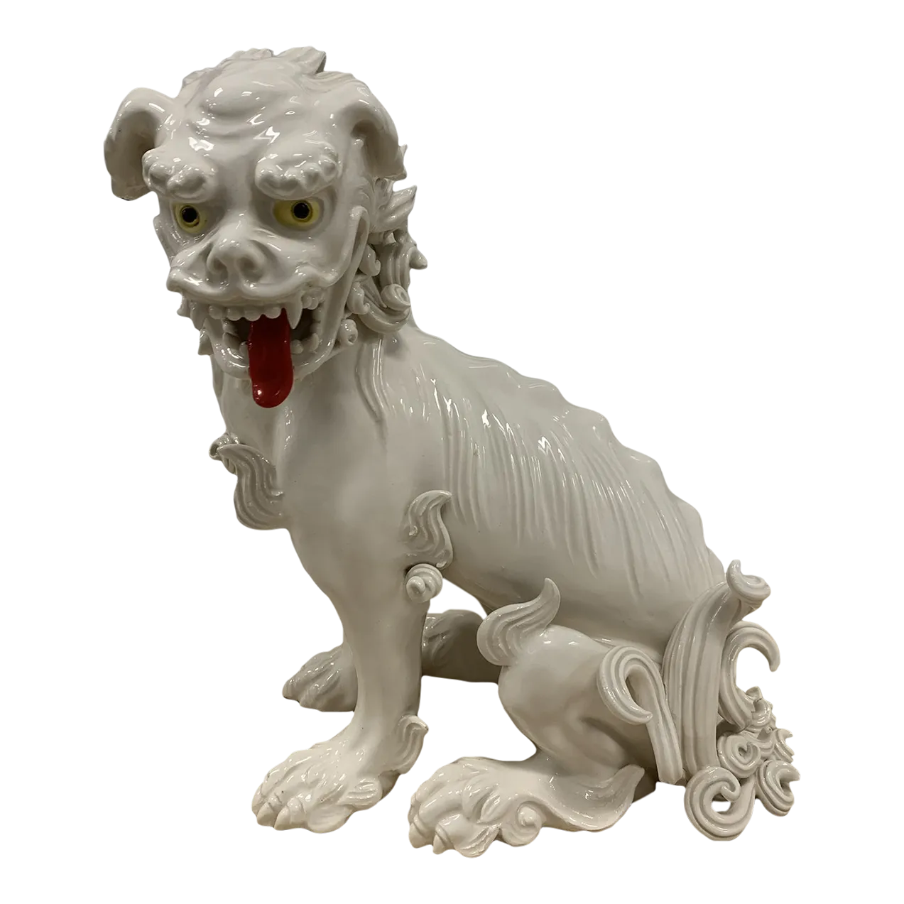 Early 19th Century Japanese Large White Ceramic Shishi Lion | Chairish