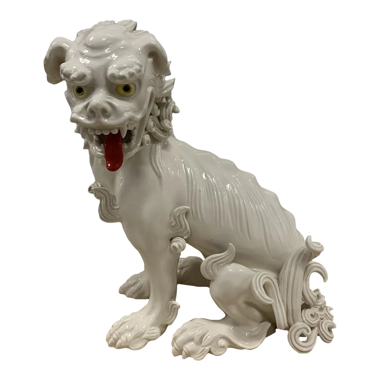 Early 19th Century Japanese Large White Ceramic Shishi Lion | Chairish