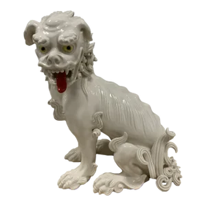 Early 19th Century Japanese Large White Ceramic Shishi Lion