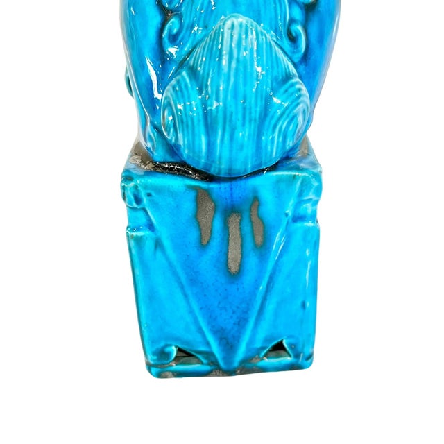 Mid 20th Century Mid 20th Century Pair of Vintage Larger Size Turquoise Blue Chinese Foo Dogs For Sale - Image 5 of 12