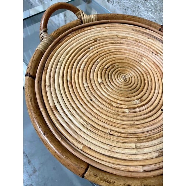 Coastal Style Pencil Reed Coiled Rattan Serving Tray. Circa 1980s For Sale - Image 9 of 9