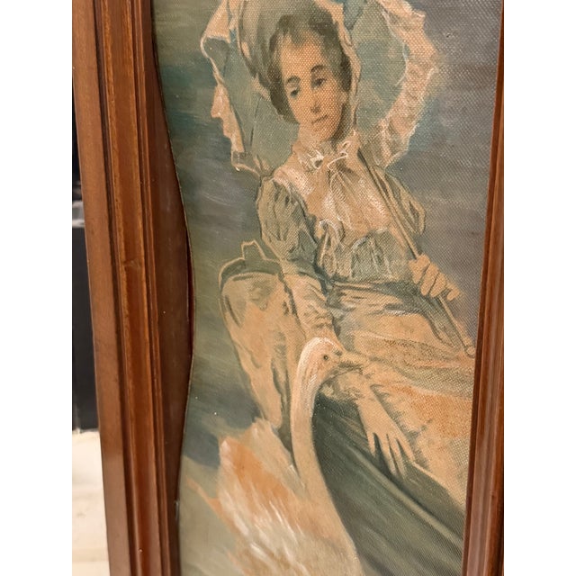 19th Century Napoleon III Style Three-Panel Painted Canvas Fireplace Screen For Sale - Image 15 of 15