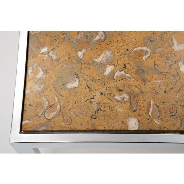 Fossilized Marble Chrome Coffee Table Leon Rosen Pace Collection Milo Baughman 1970s For Sale - Image 9 of 13