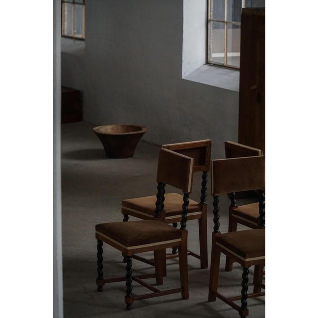 Swedish Grace Baroque Revival Chairs in Brown Velvet, 1940s, Set of 4 For Sale - Image 4 of 18