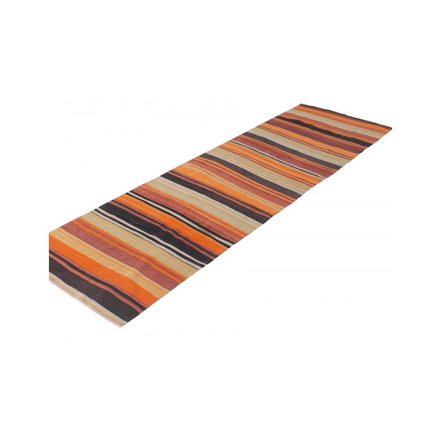 Mid-Century Modern Striped Vintage Turkish Kilim Runner - 3`0" X 10`10" For Sale - Image 3 of 6
