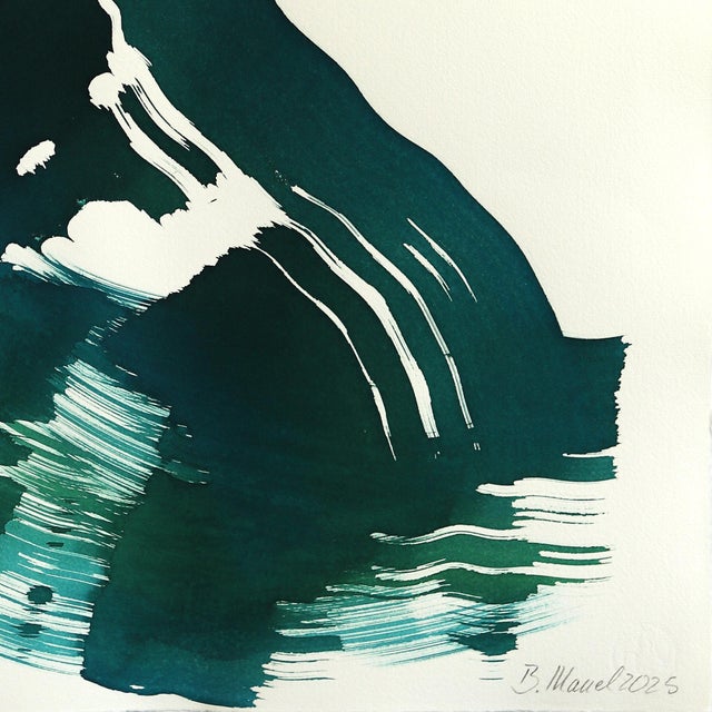 Textile The Teal Dress 3 - Original Ink Painting on French Linen Paper by Bettina Mauel For Sale - Image 7 of 7