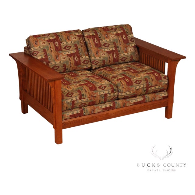 Bassett Furniture Mission Style Oak Spindle Settee For Sale