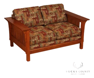 Bassett Furniture Mission Style Oak Spindle Settee