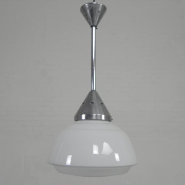 Silver Art Deco Pendant Lamp with Ribbed Glass Shade, 1930s For Sale - Image 8 of 14