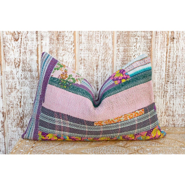 Indu Vintage Lumbar Boho Kantha Pillow For Sale - Image 9 of 9
