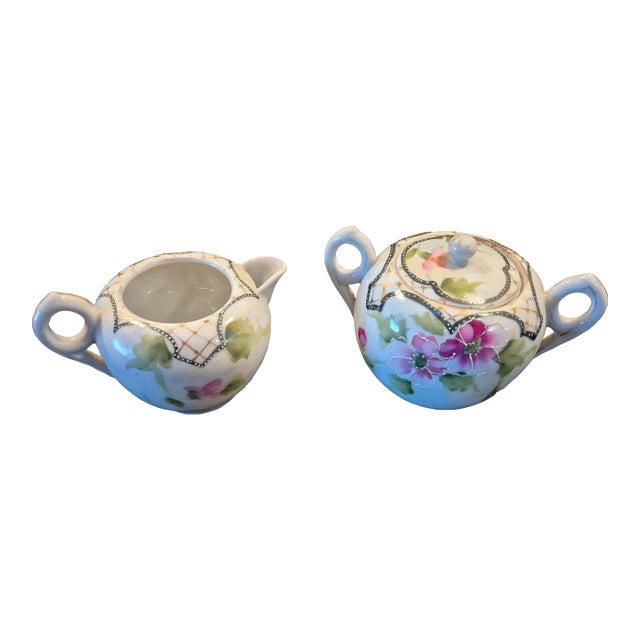 Vintage Japanese Te-Oh Style China Creamer and Sugar Set For Sale
