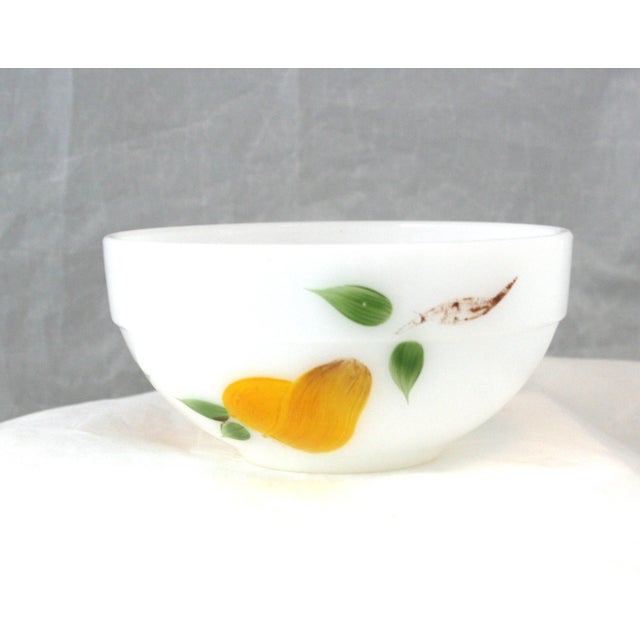 Traditional Mid 20th Century Hand Painted Fire King Gay Fad 6" Milk Glass Small Round Bowl Fruit Pattern #16 For Sale - Image 3 of 8