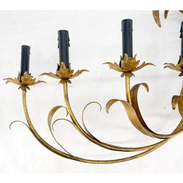 Metal 9 "Candles" Light Gilt Metal Sheaf of Leaves Motive Italian Wall Sconce MINT! For Sale - Image 7 of 12