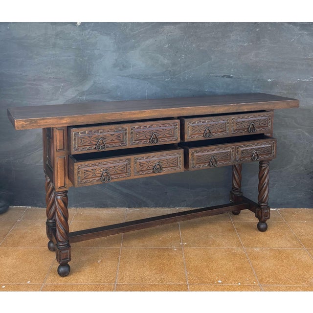 Renaissance Spanish Renaissance Style Console Table with Spiral Turned Legs, 1920s For Sale - Image 3 of 9