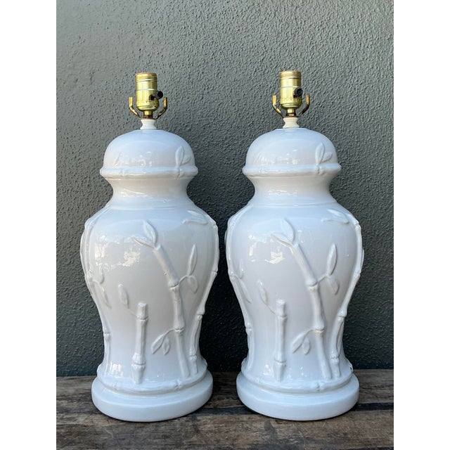 Vintage Glazed Ceramic Bamboo Lamps - A Pair For Sale In West Palm - Image 6 of 12