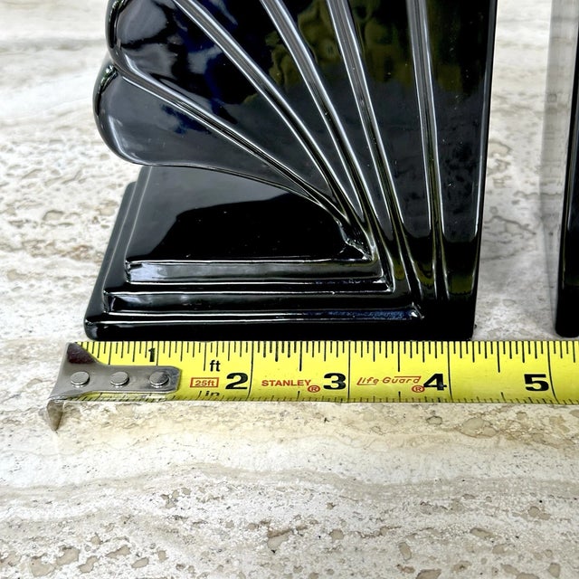 Vintage MCM Fitz and Floyd Art Deco Black Ceramic Bookends-Pair For Sale In Dallas - Image 6 of 7