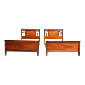 Vintage Dixie Pair Mahogany Traditional Federal Style Single Twin Beds