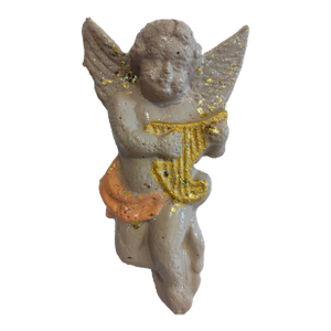 Vintage Chalkware Cherub Angel Wall Plaque With Harp