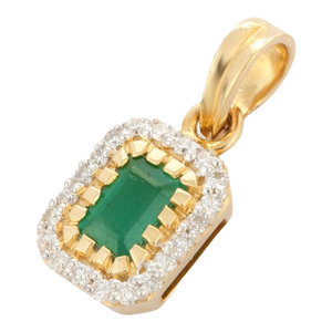 Modern Style Prong Set Emerald and Diamond Pendant in 14k