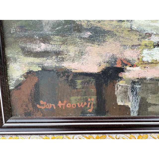 Blue Jan Hoowij (1907–1987) Signed Mid-Century Oil on Panel Painting of Classical Roman Ruins in Gilt Frame For Sale - Image 8 of 9