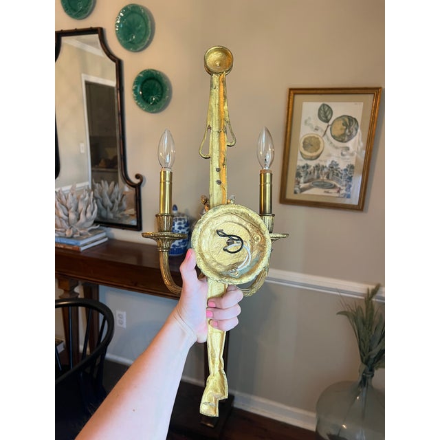 Bronze Vintage French Gilt Bronze 2-Light Rope and Tassel Wall Sconces, Louis XVI Style - a Pair For Sale - Image 8 of 12