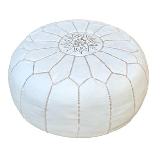 Vintage Moroccan Leather Pouf For Sale