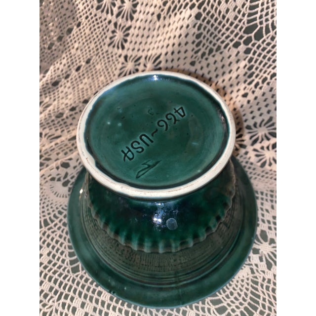 Vintage Hull Usa Pottery Green Drip Glaze Pedestal Bowl Urn Planter For Sale In Miami - Image 6 of 9