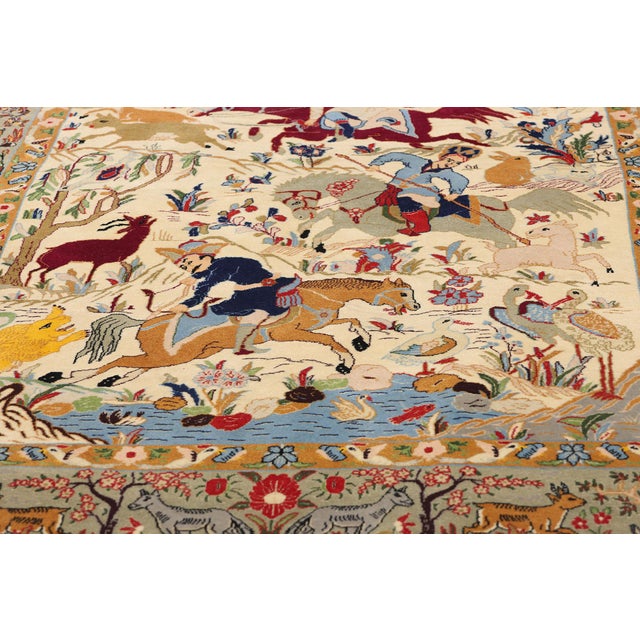 Late 20th Century Vintage Persian Hunting Scene Isfahan Rug - 03'07 X 05'02 For Sale - Image 5 of 10
