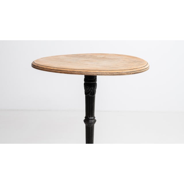 Silver Mid 20th Century Cast Iron Bistro Table With Oak Top For Sale - Image 8 of 9