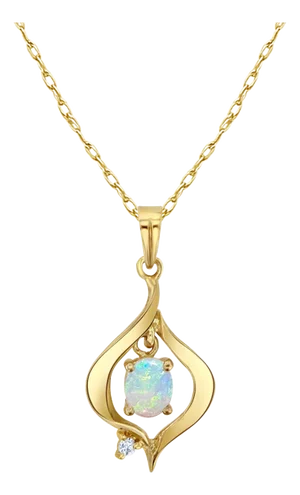 Oval Opal Swinging Necklace 14k Yellow Gold 16"