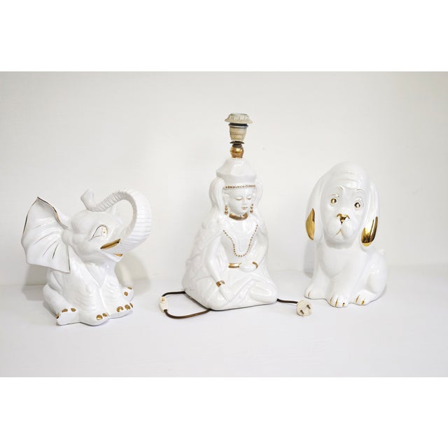 Vintage Table Lamp and Decorative Objects in White Ceramic, Italy, 1970s, Set of 3 For Sale - Image 12 of 12