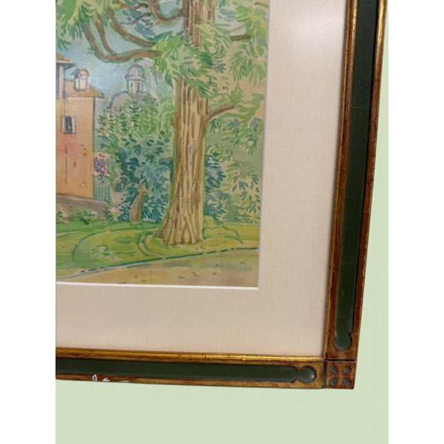 Italian Village Landscape Pastel in Decorative Green and Gilt Frame For Sale In Phoenix - Image 6 of 9