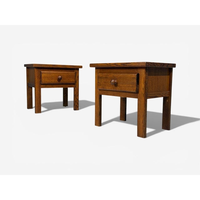 French Modern, Brutalist Nightstands, Oak, France, 1960s For Sale - Image 4 of 10