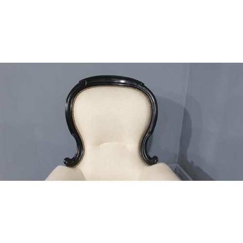 Textile Victorian Ebonised Armchair, Mid 19th Century For Sale - Image 7 of 13