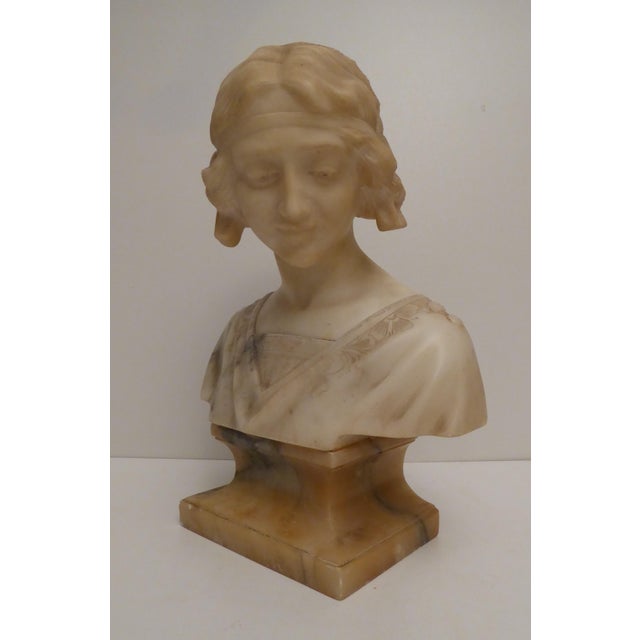 Antique Art Nouveau Carved Alabaster Bust, 1920s, in Good conditions. Designed 1920 to 1949