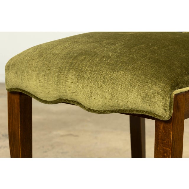 Set of Six 1930s French Art Deco Maple Dining Chairs in Olive Green Velvet For Sale - Image 14 of 18