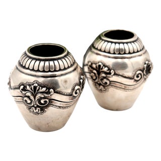 Round Silver Pots with Shells and Reliefs, Set of 2 For Sale
