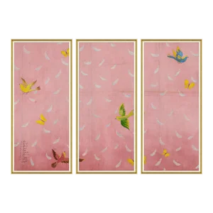 Feathers Triptych Art Print in White & Gold Frame by Paule Marrot - Set of 3