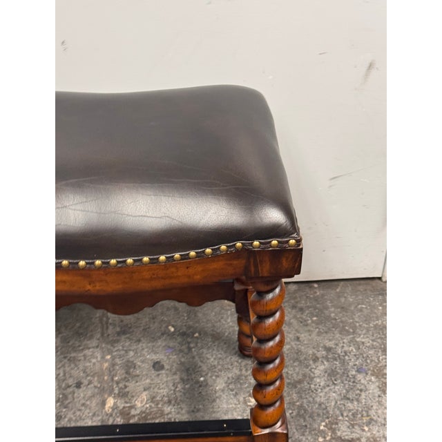 Ambella Home Collection Barley Twist Leather Stools, Pair For Sale In San Francisco - Image 6 of 12