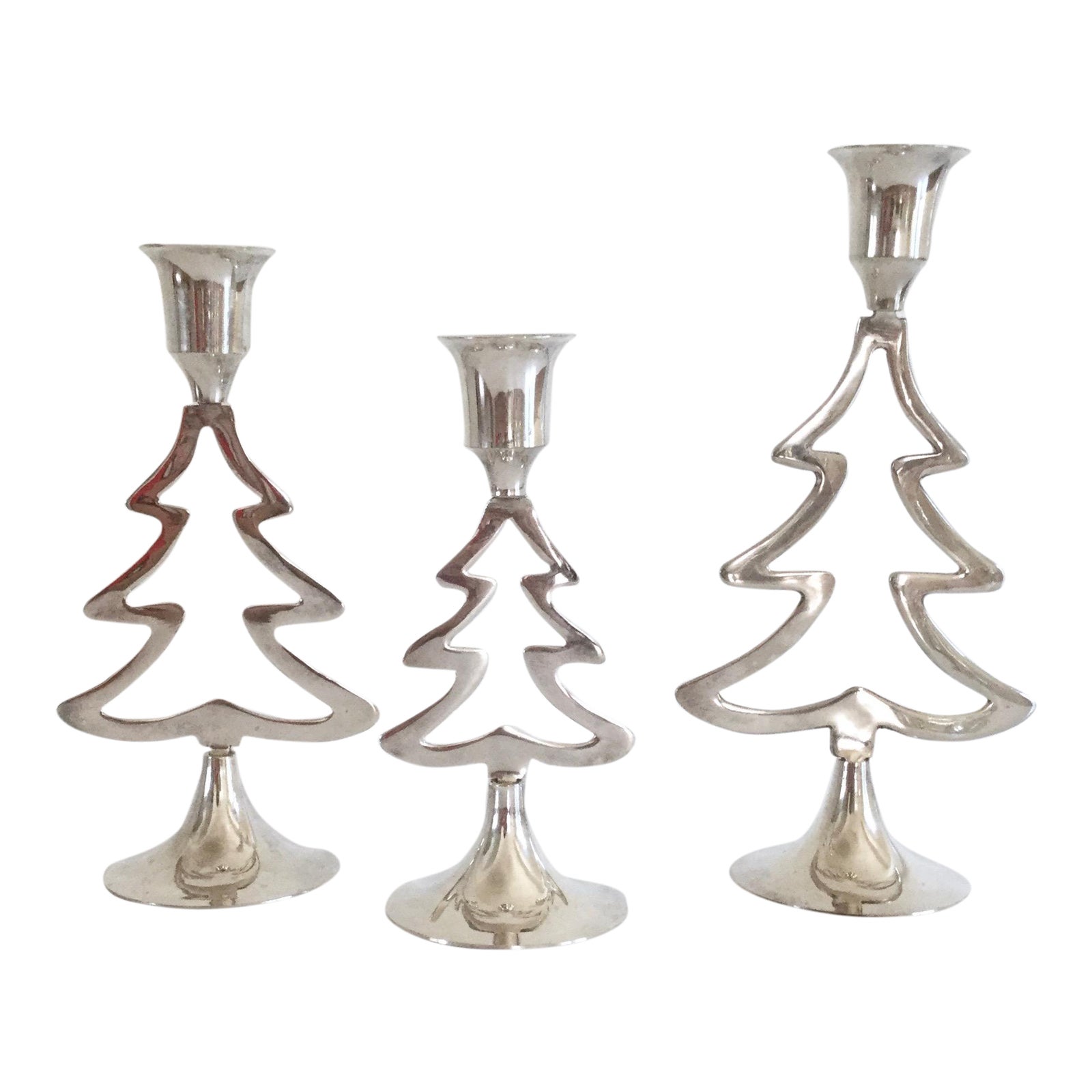 Vintage International Silver Co Silver Plate Christmas Trees Candleholders Set Of 3 Chairish