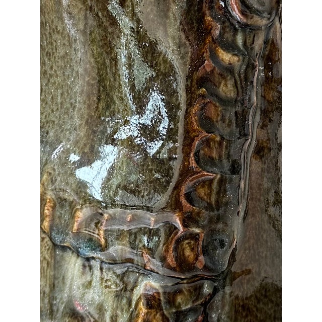 Vintage Large Handcrafted Brutalist Ceramic Vase in Olive Green & Brown For Sale - Image 4 of 18