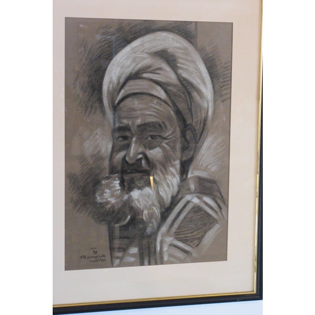Mid-Century Modern 1950s Signed Charcoal Picture of Arabian For Sale - Image 3 of 4