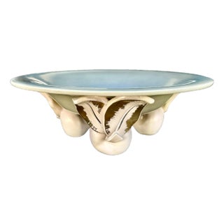 Cole Merris Art Deco Vintage Celadon Centerpiece Bowl W/ Apple Feet, Mid-Century California Pottery For Sale