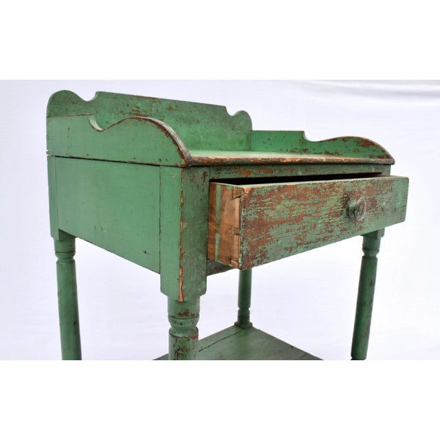 Wood Antique Two Tier Wash Stand, Dovetail Joinery, Original Green Paint For Sale - Image 7 of 15