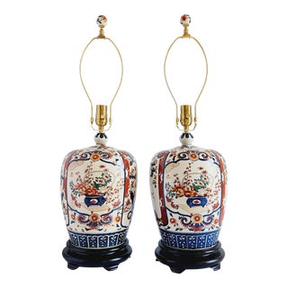 Imari Style Painted Table Lamps-A Pair For Sale