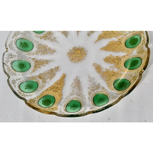 Glass Antique Moser Style Cut & Painted Etched Glass Large Bowl For Sale - Image 7 of 11