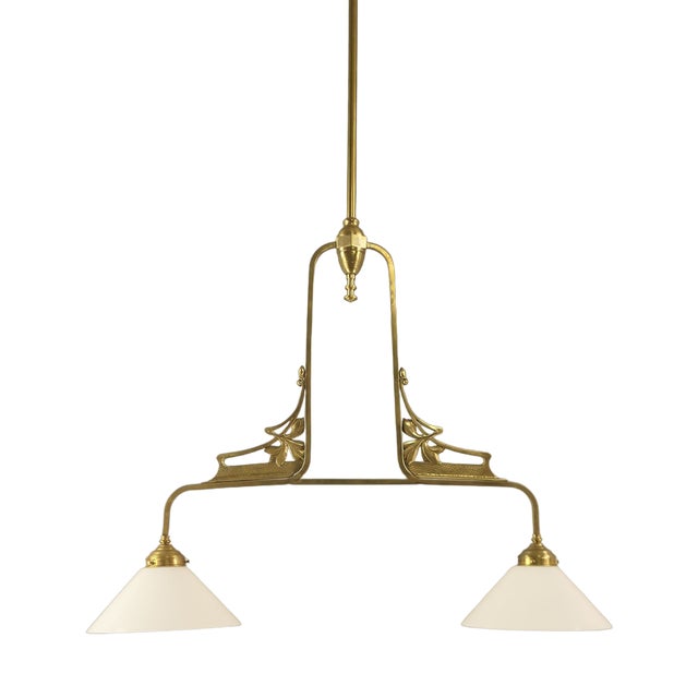 Art Nouveau Floral Brass Lamp, France, 1919 For Sale