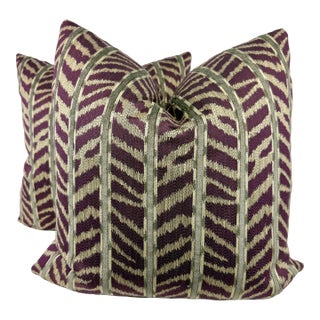 Woven Zebra Stripe in Grape 22" Pillows-a Pair For Sale