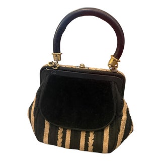 A 1950s Roberta Di Camerino Style Brown and Beige Velvet Italian Top Handle Bag For Sale